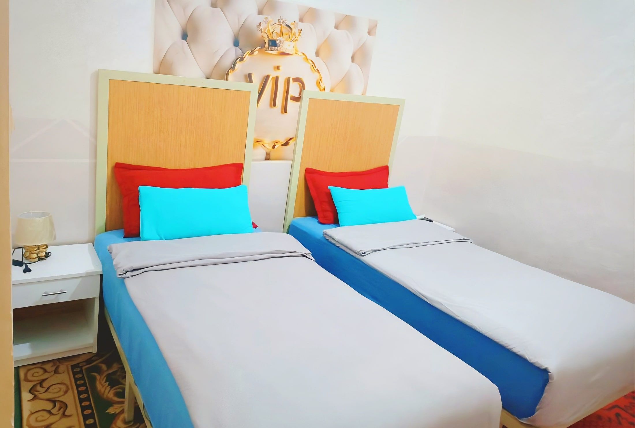 Room 3 made up with two single beds side by side
